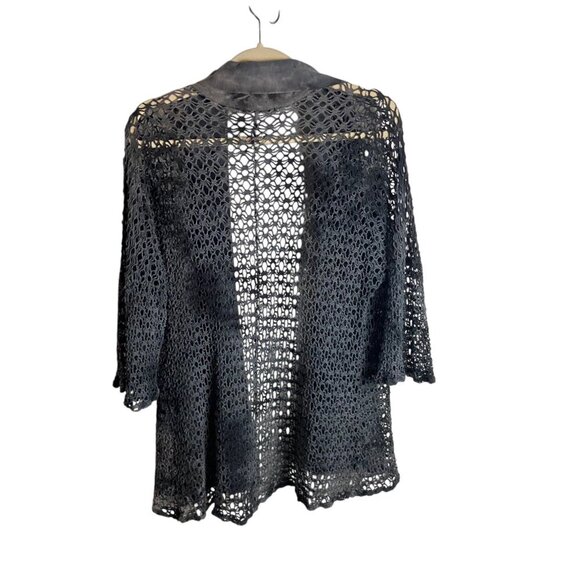 T Party Size Small Cardigan Sweater Crocheted Open Knit Grey Ombre Whimsigoth - Picture 4 of 5